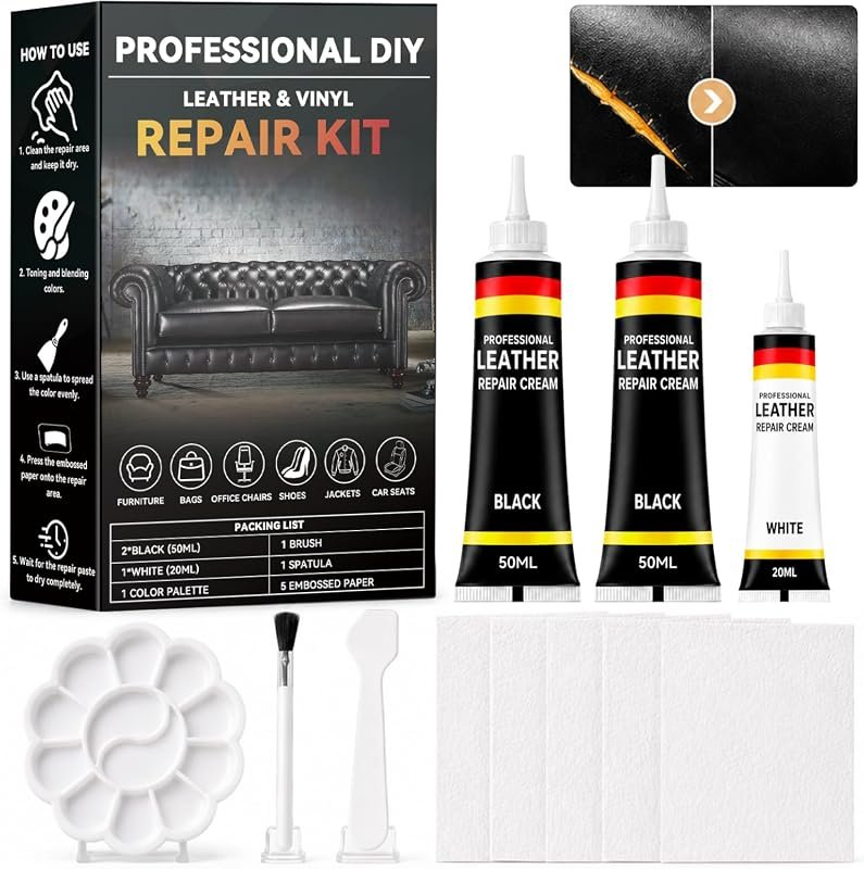 Professional Black Leather Repair Kit for Fixing Scratches, Cracks, an