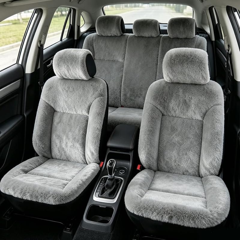 5pcs Grey Plush Seat Cover Set