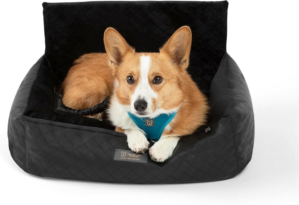 NANDOG Vegan Leather Dog Car Seat Bed for Medium Dogs, Durable Travel 