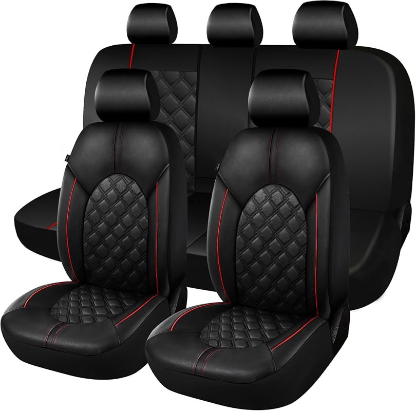 CAROMOP Luxury PU Leather Full Set Seat Covers, Waterproof Interior Pr