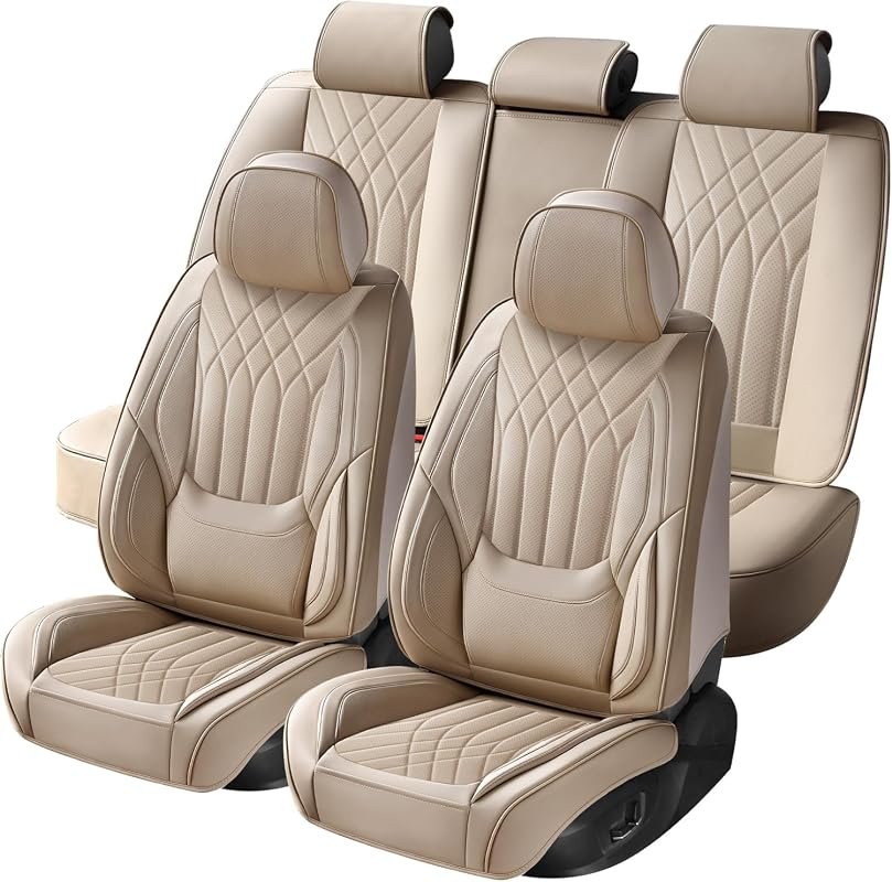 Universal 5-Seater Full Coverage Car Seat Covers, Durable Beige Interi