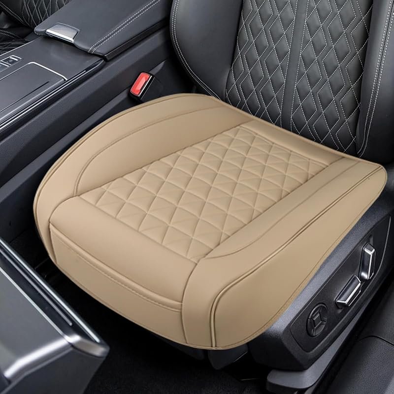 Luxury Faux Leather Car Seat Covers, Universal Beige Cushion for Enhan