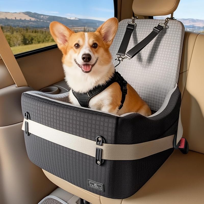 PETSFIT Dog Car Seat with Patented Safety System and 5-Inch Elevated C